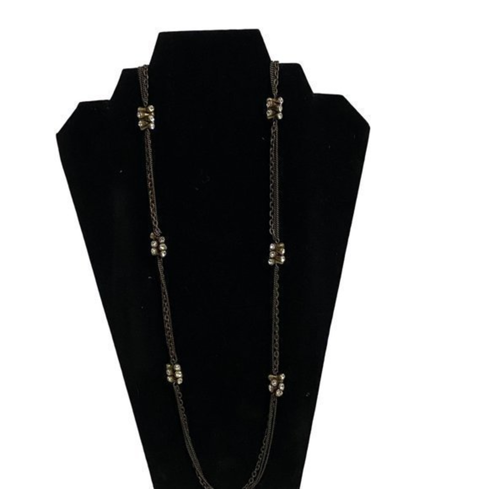 LOFT Gunmetal Long Necklace with Rhinestone Clusters‎